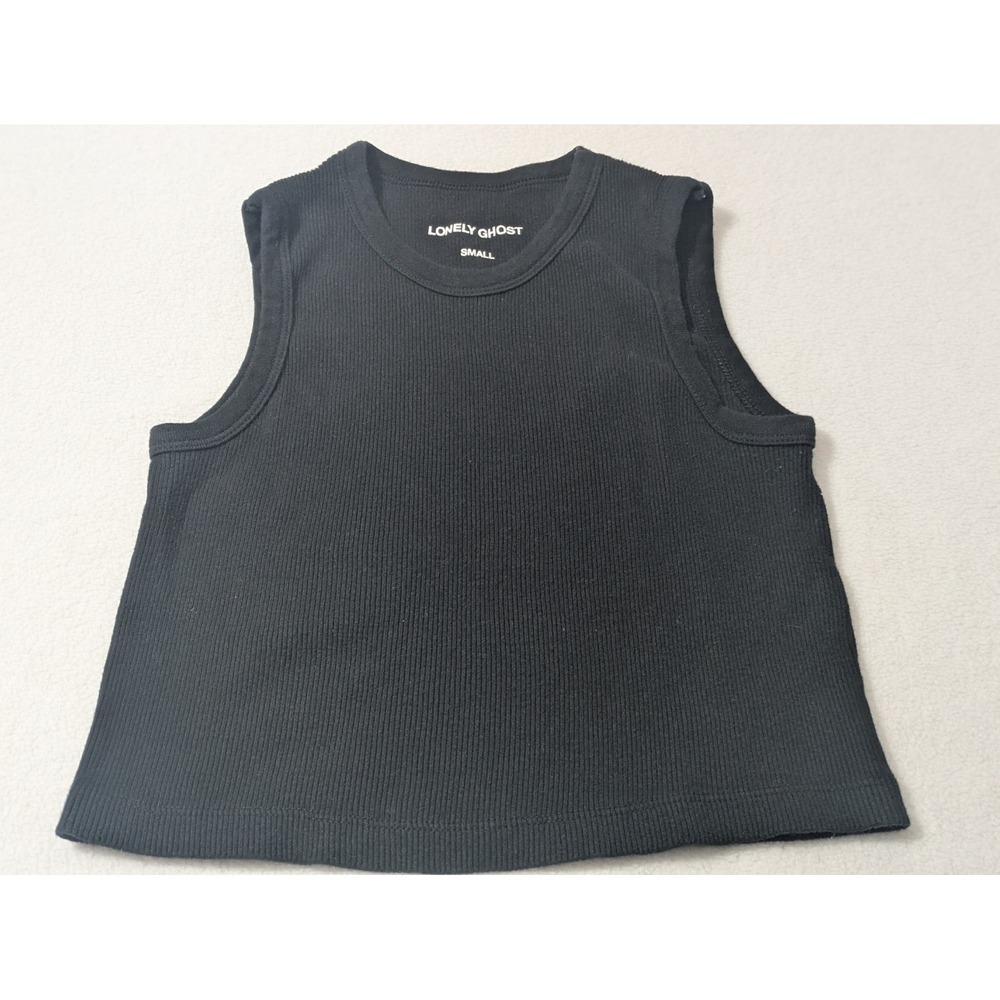 Lonely Ghost Tank Top Black Small‎ Crop Ribbed